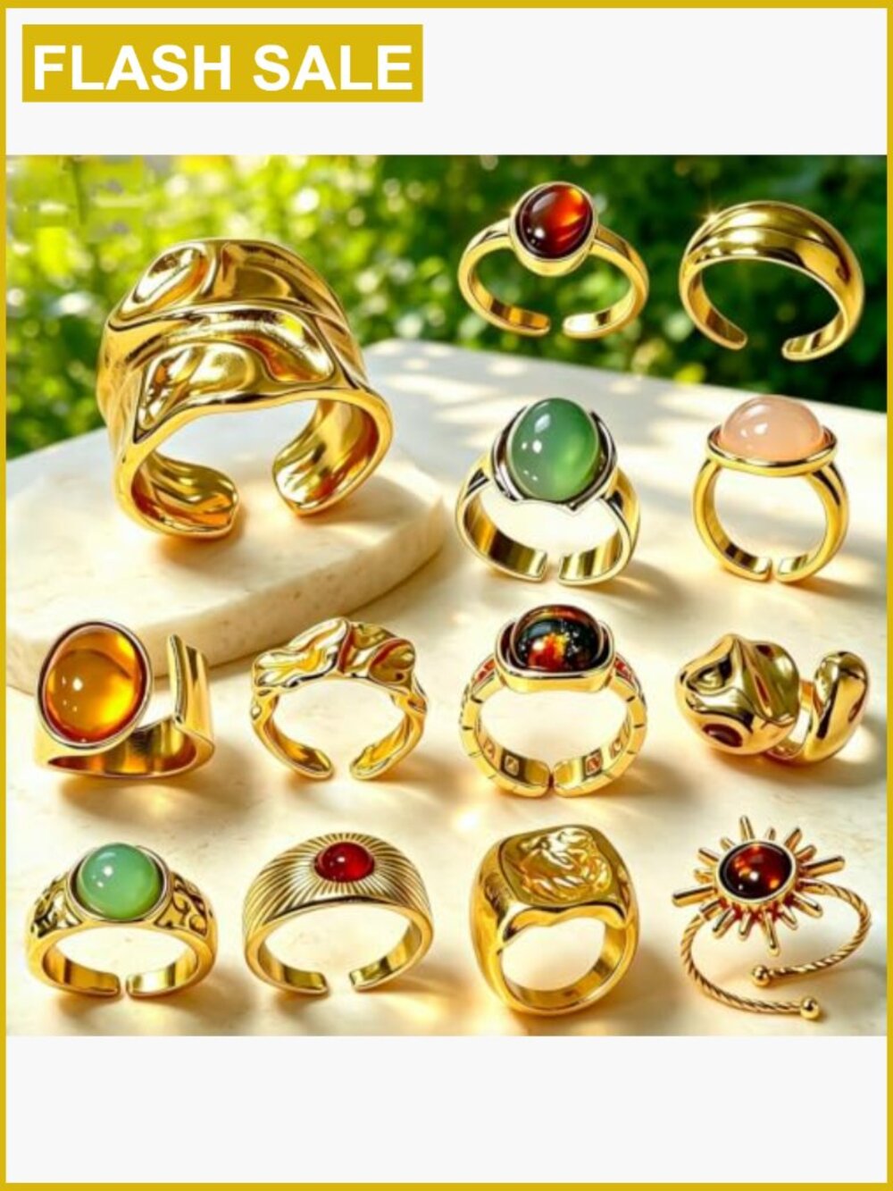 13 Pcs Bohemian Ring Set Gold-Tone Alloy Stackable Vintage Jewelry Gift - Picture 2 of 7